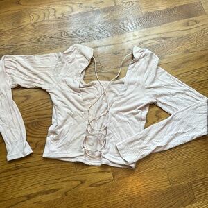 GARAGE light pink open back with cross back trendy pattern long sleeve